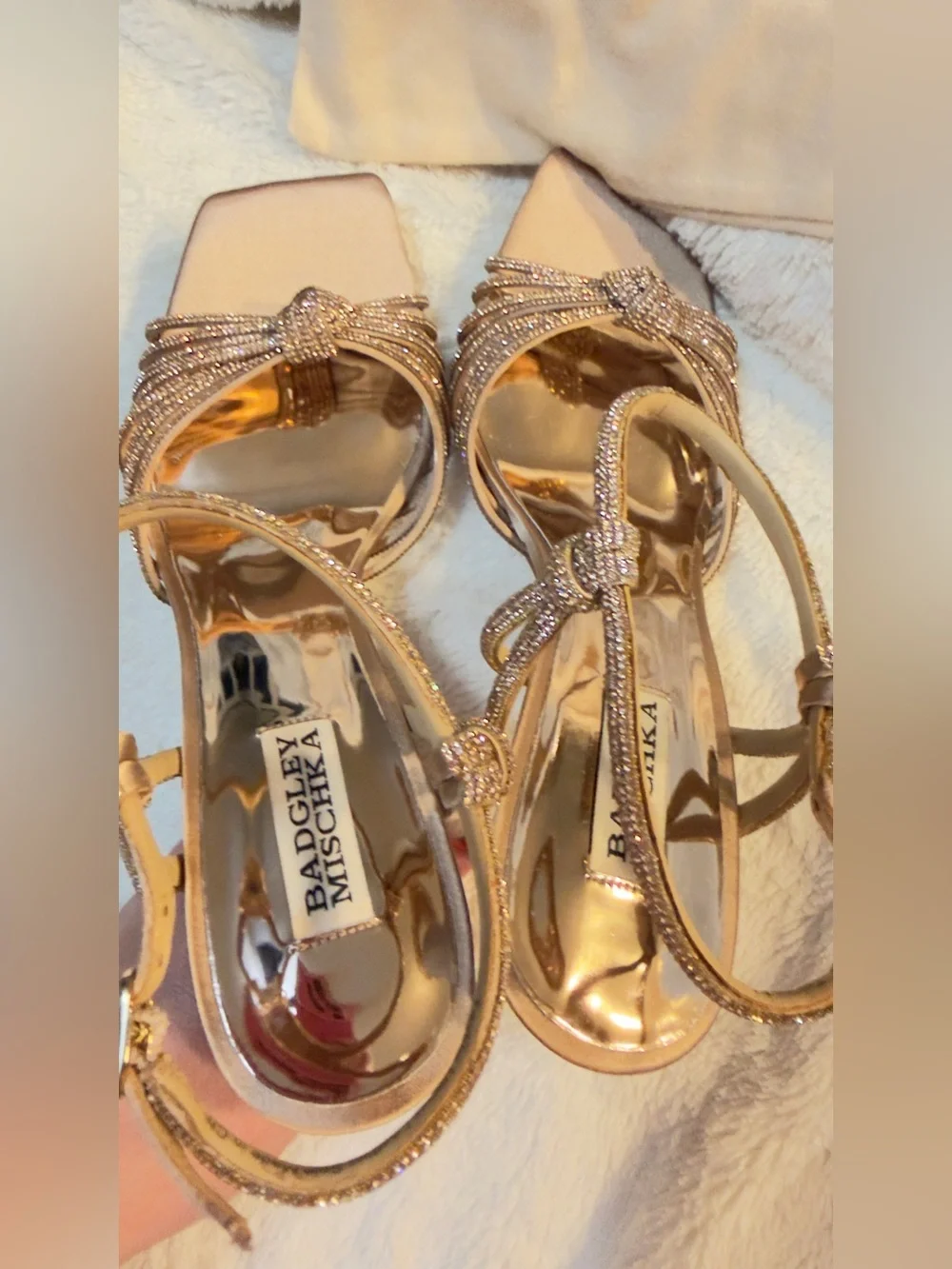 BADGLEY MISCHKA New- Warm Almond-Estella Square Toe Stiletto Heeled Sandal 8.5